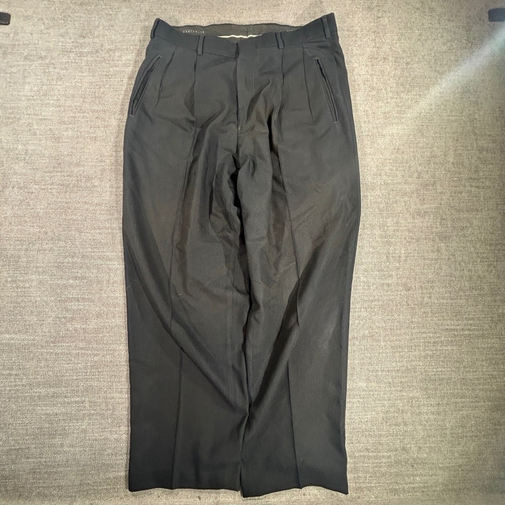 Perry Ellis Portfolio Dress Pants Mens 33x28 Black Excellent Pleated‎ Trousers